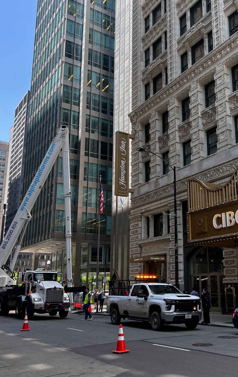 Facade Inspection and Repairs in Chicago Alpha Platforms Boom Lift A-250