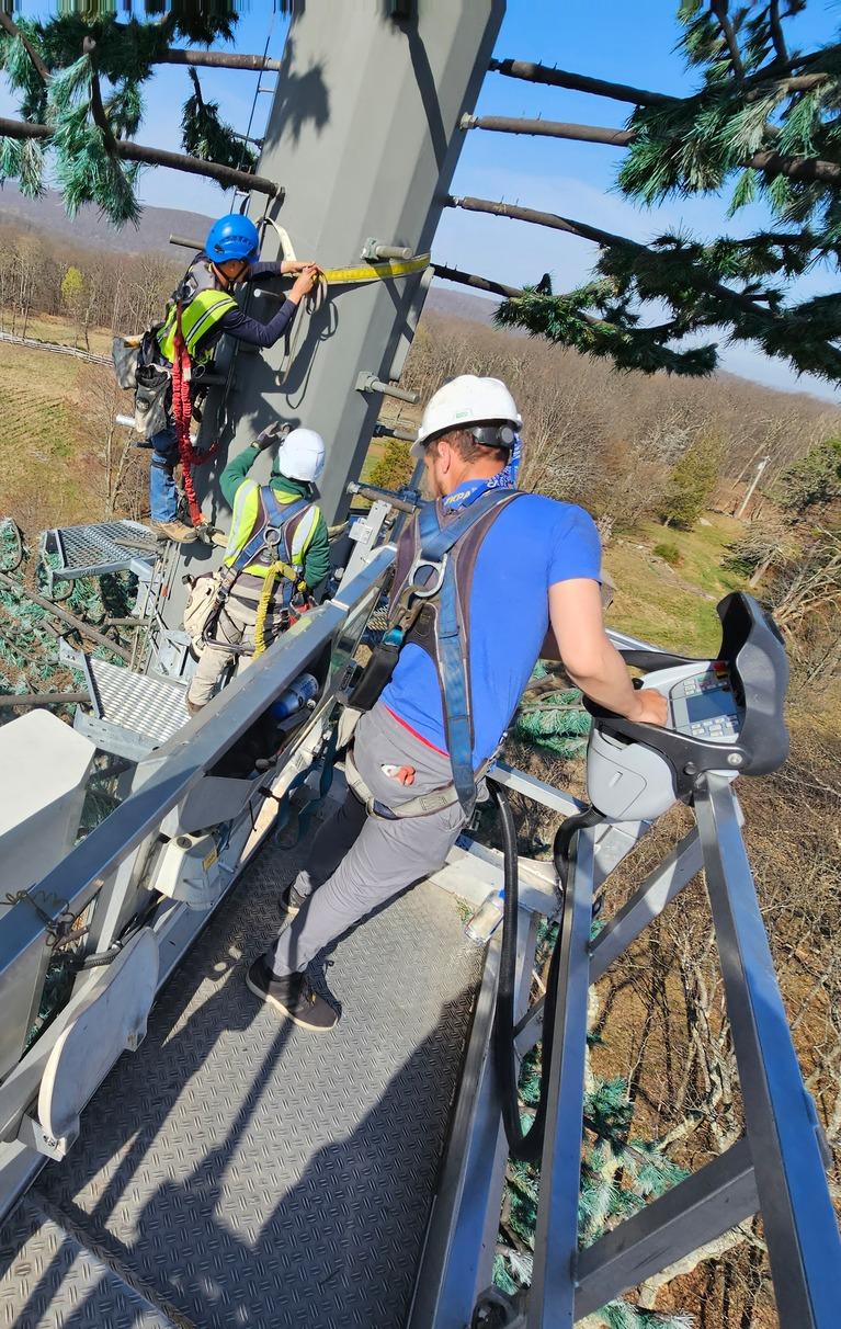 Monopine Tower New Sector and Antenna Installation Alpha Platforms Boom Lift A-150