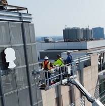 Philadelphia CHOP Sign Replacement With Crane Collaboration 300 ft Boom Lift